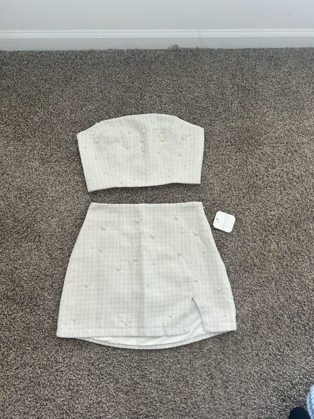 Altar’d State Pearl Tube Top & Skirt Set - Ivory - Picture 2 of 5